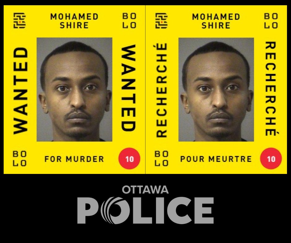 Bolo Program Top 25 Update: Mohamed SHIRE featured as no 10 on Canada’s most wanted list

ottawapolice.ca/en/news/bolo-p…

<a href="/BoloProgram/">Bolo Program | Programme Bolo</a> <a href="/CrimeStoppersOT/">CrimeStoppersOttawa</a> #OttNews
~
Mise à jour du Programme Bolo: Mohamed SHIRE figure au no 10 sur la liste des vingt-cinq fugitifs les plus recherchés du