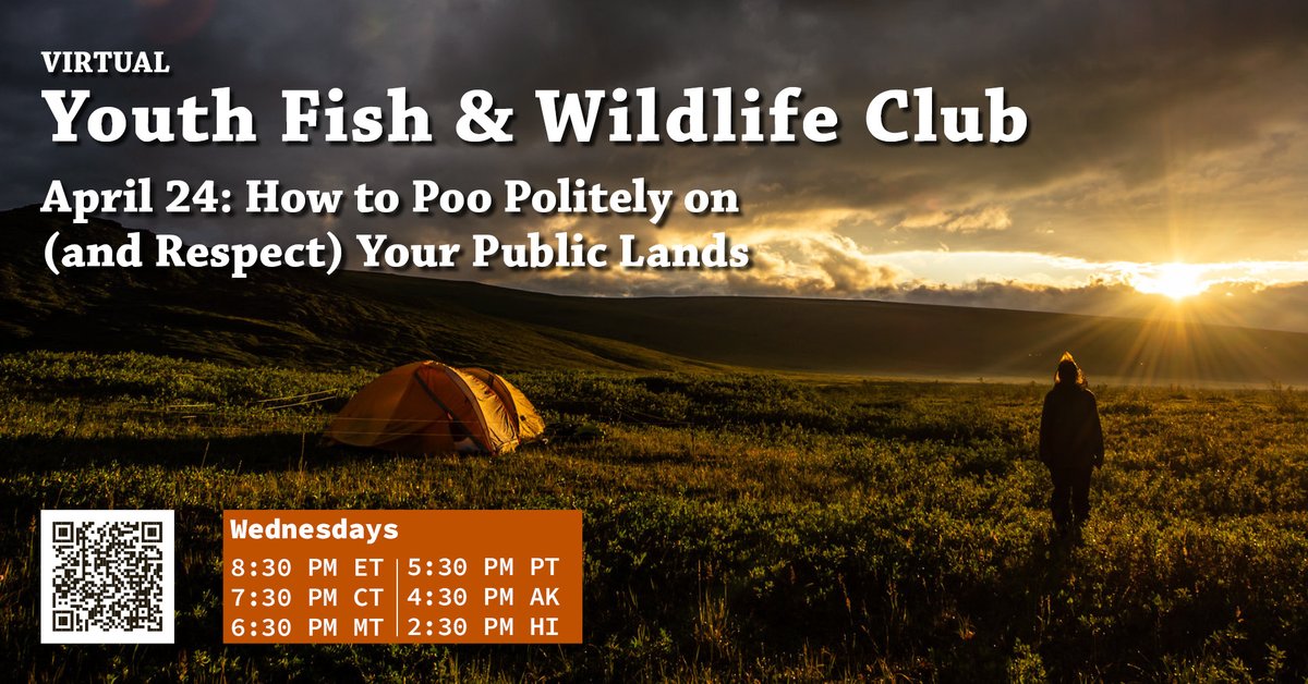 Join this week’s USFWS Youth Fish and Wildlife Club about how to leave no trace behind (especially when it comes to… well… you know). We’ll talk about how to be a responsible in our parks, forests, & trails. USFWS Virtual Youth Fish and Wildlife Club! fws.gov/education-prog…