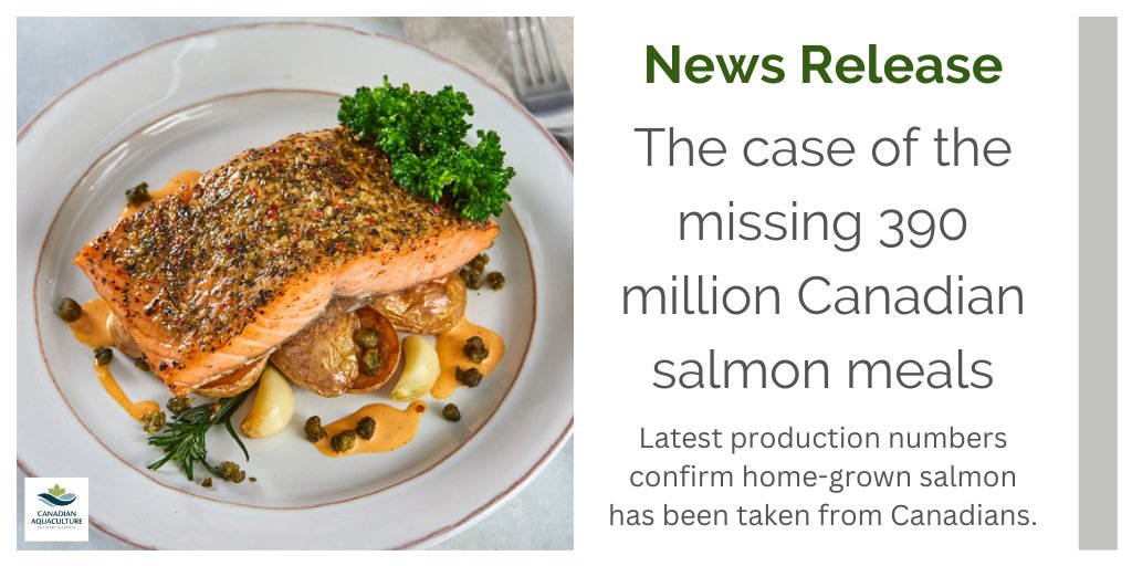 Alarming salmon farming production numbers released. Farm-raised salmon production in Canada fell from a peak of 148,000 metric tonnes in 2016 to 90,000 in 2023 - the lowest number since 2000. aquaculture.ca/news-releases/…