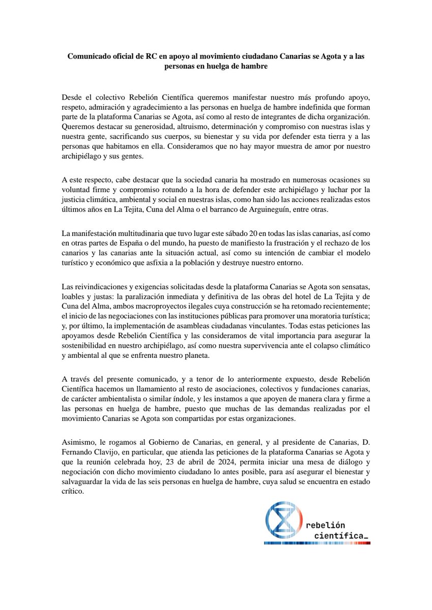 Comunicado de @RC_Canarias Pq las evidencias conducen a este posicionamiento. #Lacienciaesclara @EsRebelCientif @mirametvcom @DavidCuestaTV @ArdielRo @RTVECanarias @carolania @RTVCCanarias @ACFIPRESS @EFE_Canarias @SER_LasPalmas @Pgandia16 @ElSaltoDiario @elpaiscanario @Cahora