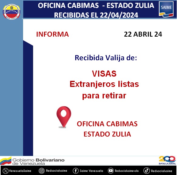 VenezuelaSaime's tweet photo. #EnZulia || Visas extranjeras para retirar en Saime Cabimas https://t.co/BMT44ECig2