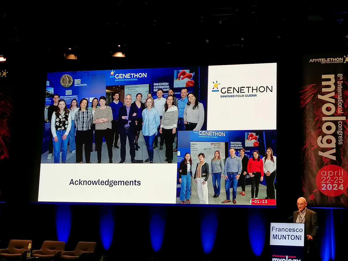 [PRESS RELEASE] 
During the #Myology24 congress, the first clinical trial results of gene therapy (GNT0004) for Duchenne Muscular Dystrophy were presented today by Professor Francesco Muntoni, principal investigator of this trial, sponsored by @GenethonFr 
urlz.fr/qo5j