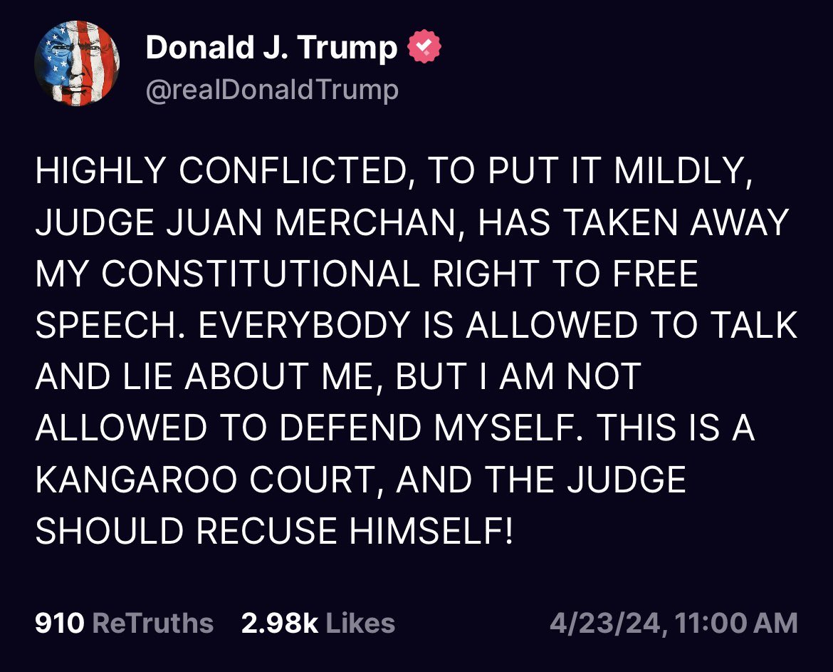 This! Right after the Judge ripped up Trump’s lawyers for his violating gag orders. Who believes Trump is above the law? I forking do! Our justice system has failed.