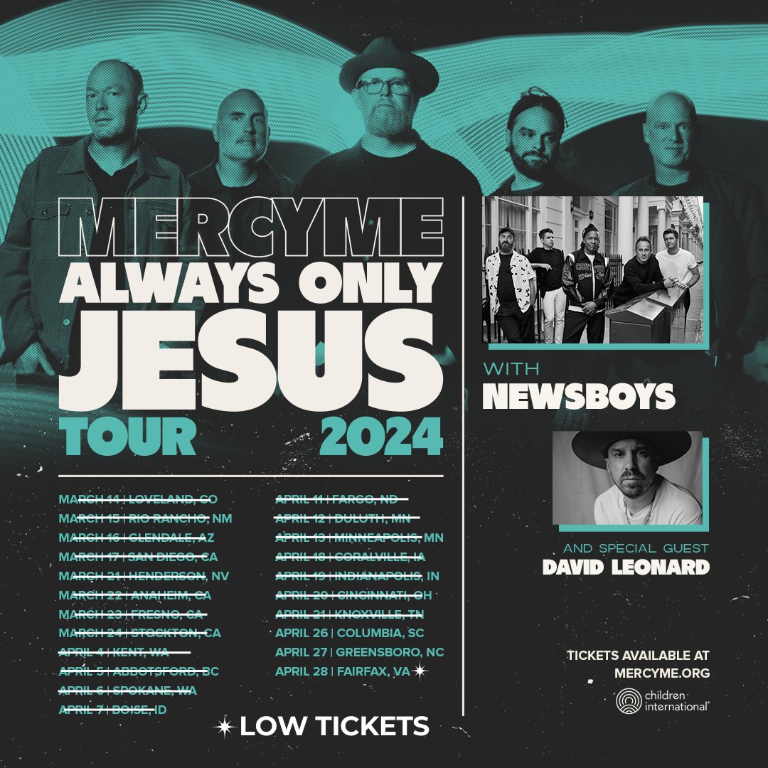 South Carolina, North Carolina, Virginia! We’re heading your way this week with the #AlwaysOnlyJesusTour, and hope to see you there! There’s still time to get tickets— visit mercyme.org today! #AlwaysOnlyJesusTour #AlwaysOnlyJesus #MercyMe #MercyMeLive #Newsboys ...