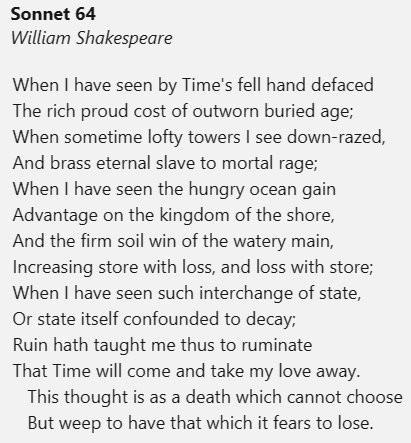 Happy Birthday, William Shakespeare... maybe the greatest poet & playwright in the English language.  This is Sonnet 64, my favorite.  #Shakespeare #ShakespeareDay #shakespearesbirthday