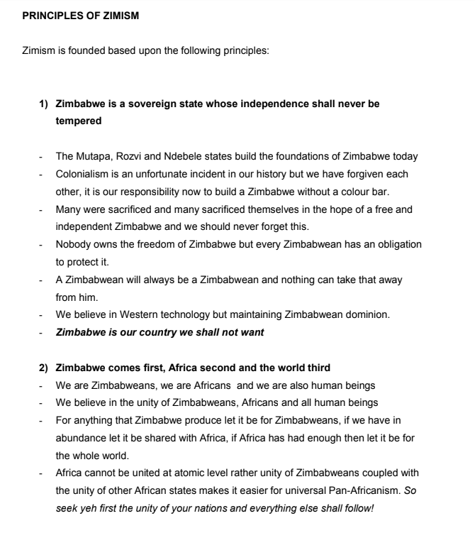 freemanchari's tweet photo. When we were in our early 20s, we sat down and decided to chart an ideological path for ourselves. We came up with what we called ZIMISM which is articulated in the ZIMIST MANIFESTO. There were 5 principles. While this was 20yrs ago, it may still be helpful today. https://t.co/s8iNCWWJS3