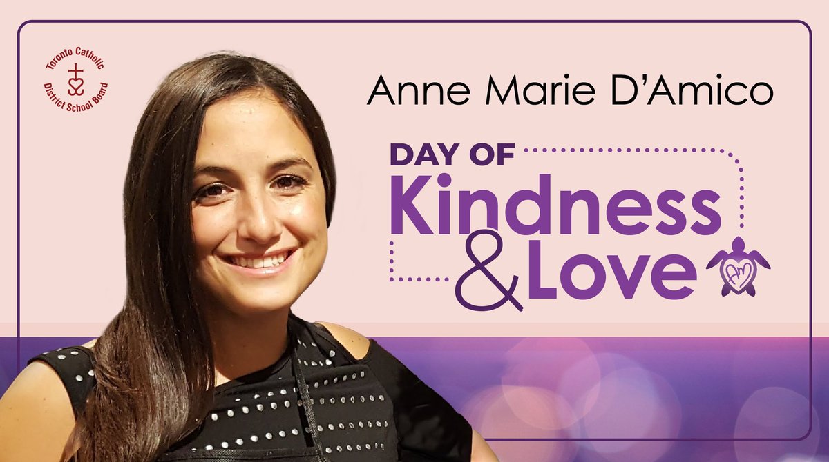 TCDSB_NCC's tweet photo. Today, we commemorate the Anne Marie D'Amico Day of Kindness and Love, where we take time to show our friends, classmates, and colleagues how much we care. ❤️

What are you doing in your school community to show kindness and love today? 

Tweet using #AMDdok and tag @TCDSB_NCC. https://t.co/8fHnN5hZEl
