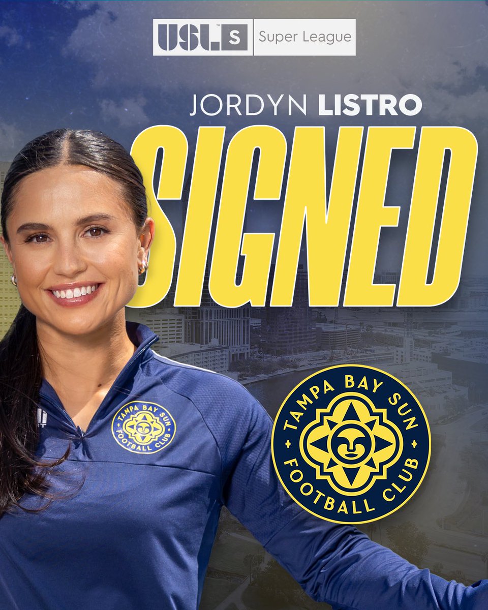 ✅ Signed
✅ Sealed
✅ Sun

<a href="/USFWSOC/">USF Women's Soccer</a>’s all-time appearances leader Jordyn Listro is the newest <a href="/TampaBaySunFC/">Tampa Bay Sun FC</a> signing! 🙌