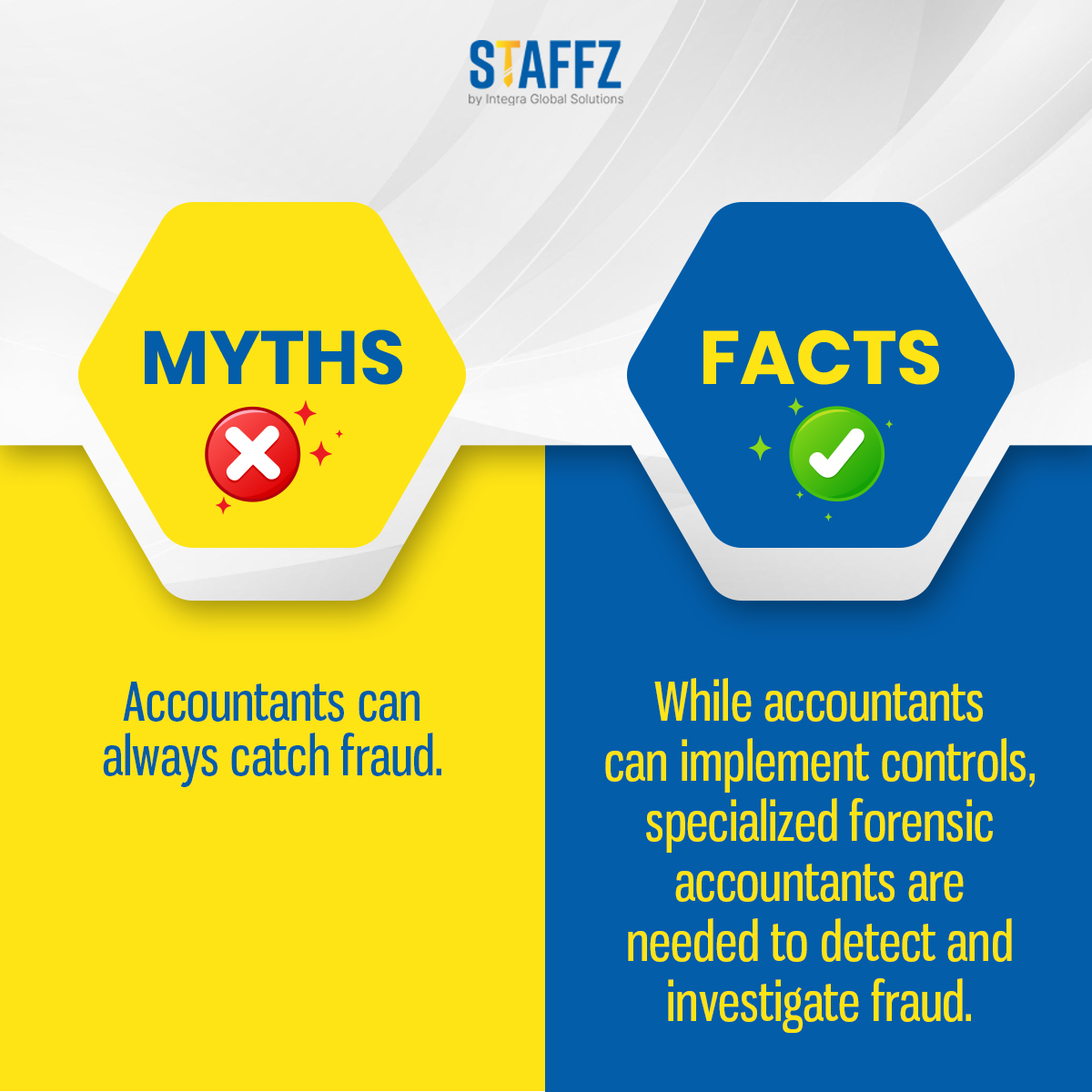 🔍🚫 Myth: Accountants always catch fraud.
💡 Fact: Accountants set controls, but for real sleuthing skills, you need specialized forensic accountants. They're the fraud-busting heroes we all need! 
.
.
#AccountantLife #FraudBusters #ForensicAccounting #MythVsFact #staffz #myths