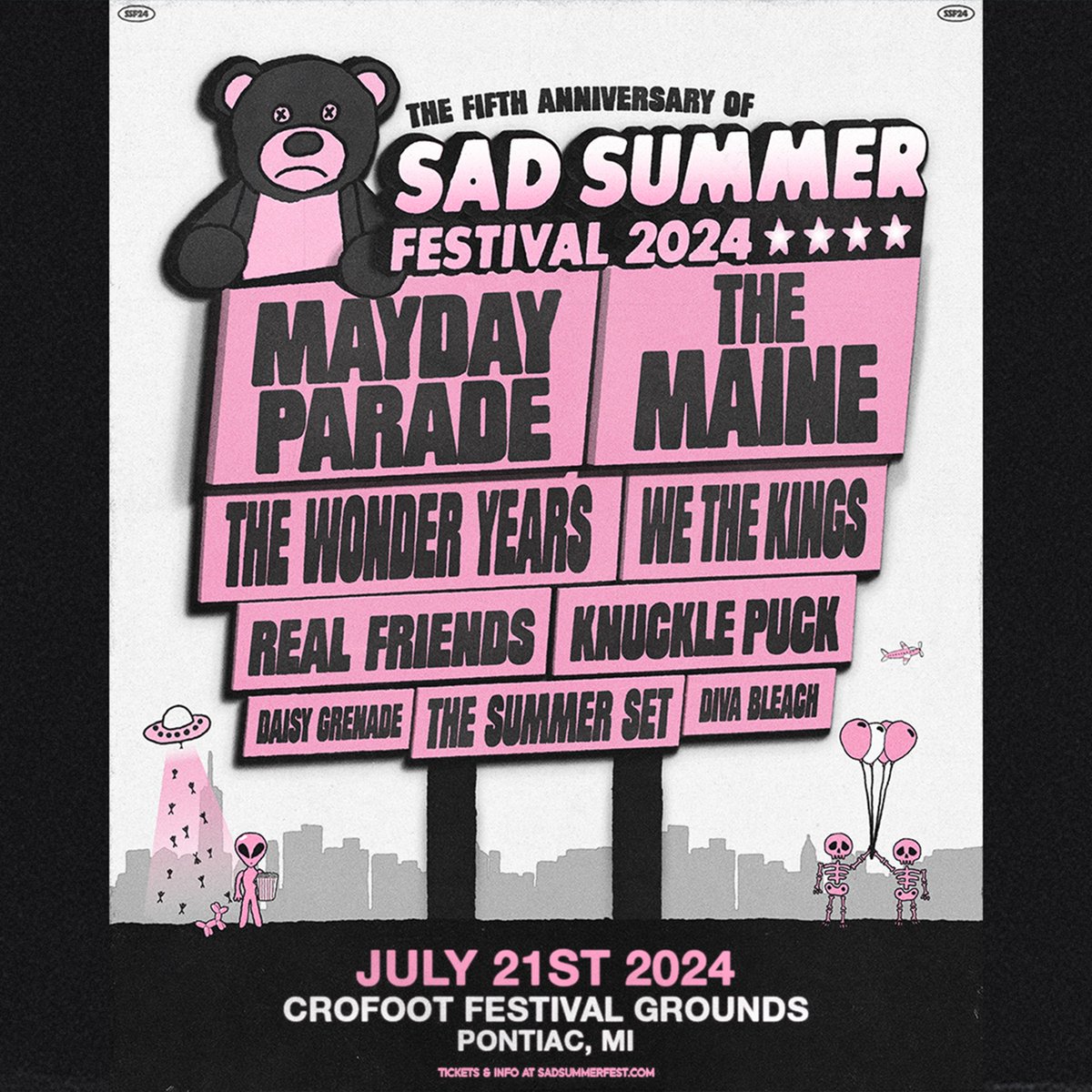 Celebrate the 5th anniversary of @sadsummerfest this July at @TheCrofoot Festival Grounds! Grab your tickets now to catch @WeTheKings, @daisygrenade, @maydayparade and more live! 🎟️: bit.ly/3Jr0rQ7