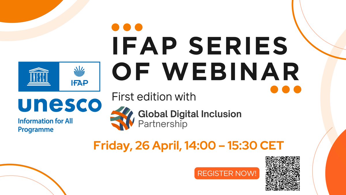 Join us on April 26 at 14:00 CET for the UNESCO #IFAP and #GDIP webinar on ‘Gender Transformative Policy to Advance Digital Inclusion’ to empower women & girls for universal access. Your voice matters in shaping equitable and informed society. 👉bit.ly/43Yq7x3 '