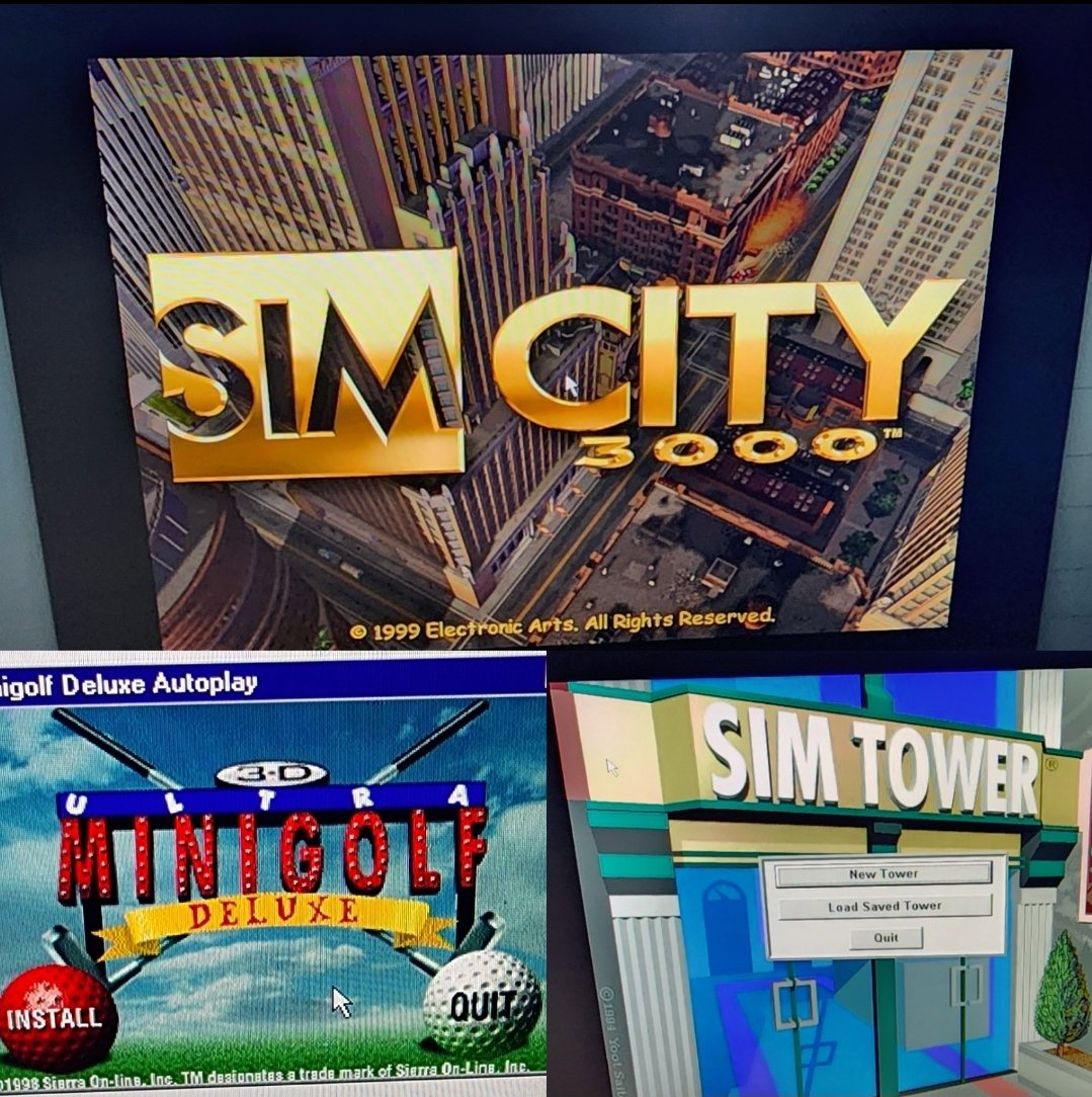 retrorobreviews's tweet image. Here are some more games I installed on my Windows 98 virtual machine. We have here Sim City 300, Sim Tower, and 3D Ultra Mini Golf. Have you played any of these? #simcity3000 #simtower #3dultraminigolf #windows98 #virtualmachine #retrogaming #retrorobby #oldcomputergames