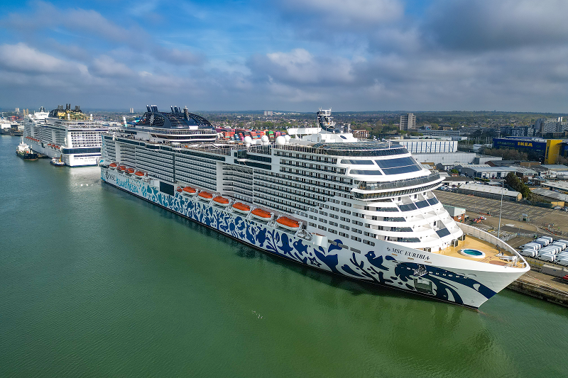 Unusually, today, we have two MSC Cruises vessels in the Port of Southampton. As we wave goodbye to MSC Euribia as she completes her Winter programme in the Port, we say hello to MSC Virtuosa as she starts her Summer programme operating from Southampton.