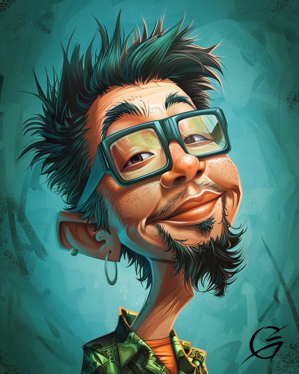 Trevor's rocking those frames with a side of geeky swagger. #NerdyByNature #GeekCharm 
#caricature #caricatureart #caricatureartist