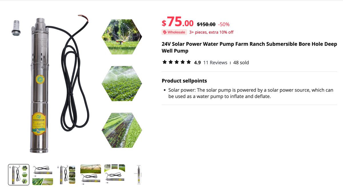 @silvopasturist @rabcyr_alt Another option might be a DC solar pump and a large tank. Solar pump will not be very powerful and runs off a single 200-300 watt solar panel (no battery).

It just pumps all day filling a tank that is slightly higher than anything you're watering. Use gravity to water.