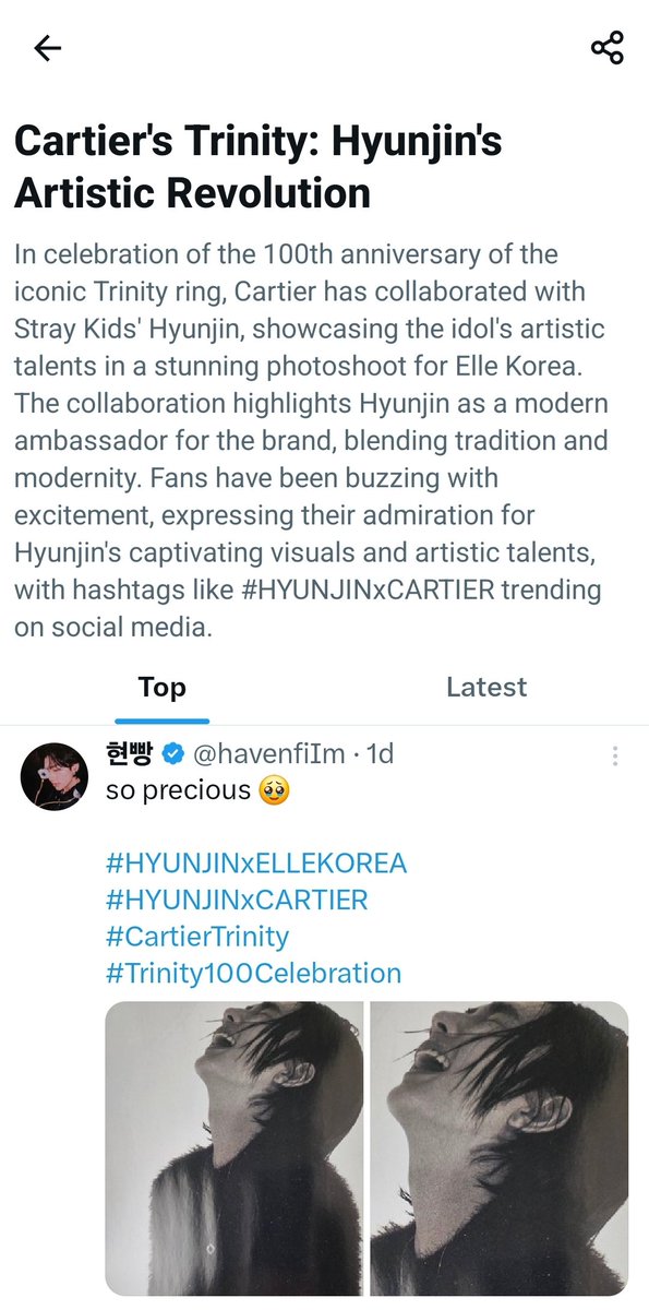 Twtr topic 
 @cartier 

#ELLEcoverstar #HYUNJIN #Trinity100celebration #CartierTrinity #까르띠에트리니티

#HYUNJINxCARTIER