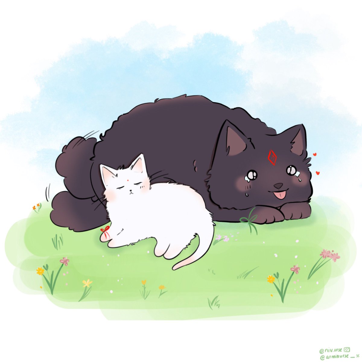 Thank you so much to @missybutpriv for their prompt for @SVSSSAction ! Here’s bingpup and shizunyan in a field of flowers 🌾 binghe is just happy to be here