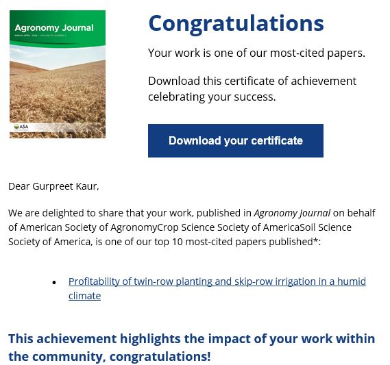 gurpreetbir's tweet photo. Good news! My article received enough citations to be a #TopCitedArticle in its journal. @WaterEcon_Delta https://t.co/DY5P1FZABa