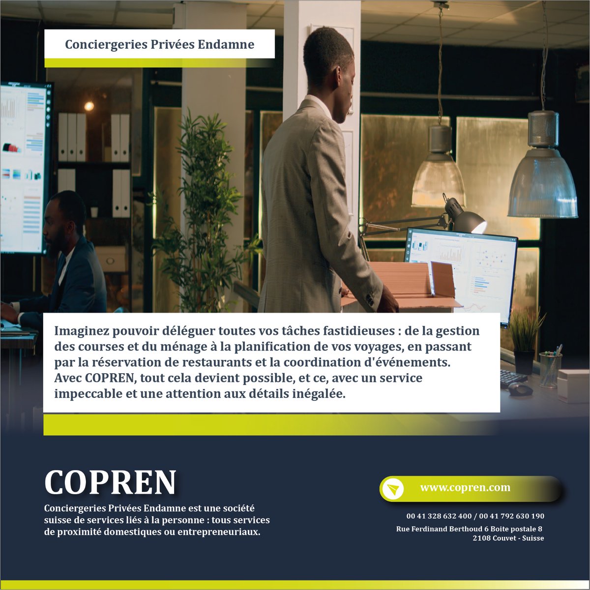 Conciergeries Privées  COPREN  : facilitent  les  relations comerciales équitables au niveau  national  et  planétaire,  créatrice  du temps  libre  pour  améliorer la  qualité  de vie  pour  tous  : coper-suisse.com