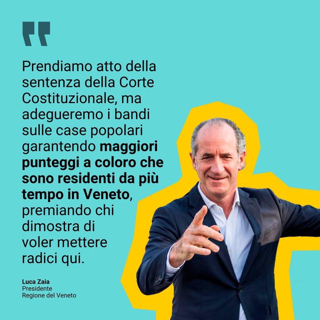 🔴 Case popolari, prendiamo atto della sentenza della Corte Costituzionale, ma premieremo comunque i residenti in Veneto assegnando punteggi più alti a chi dimostra di aver posto radici qui da tempo.