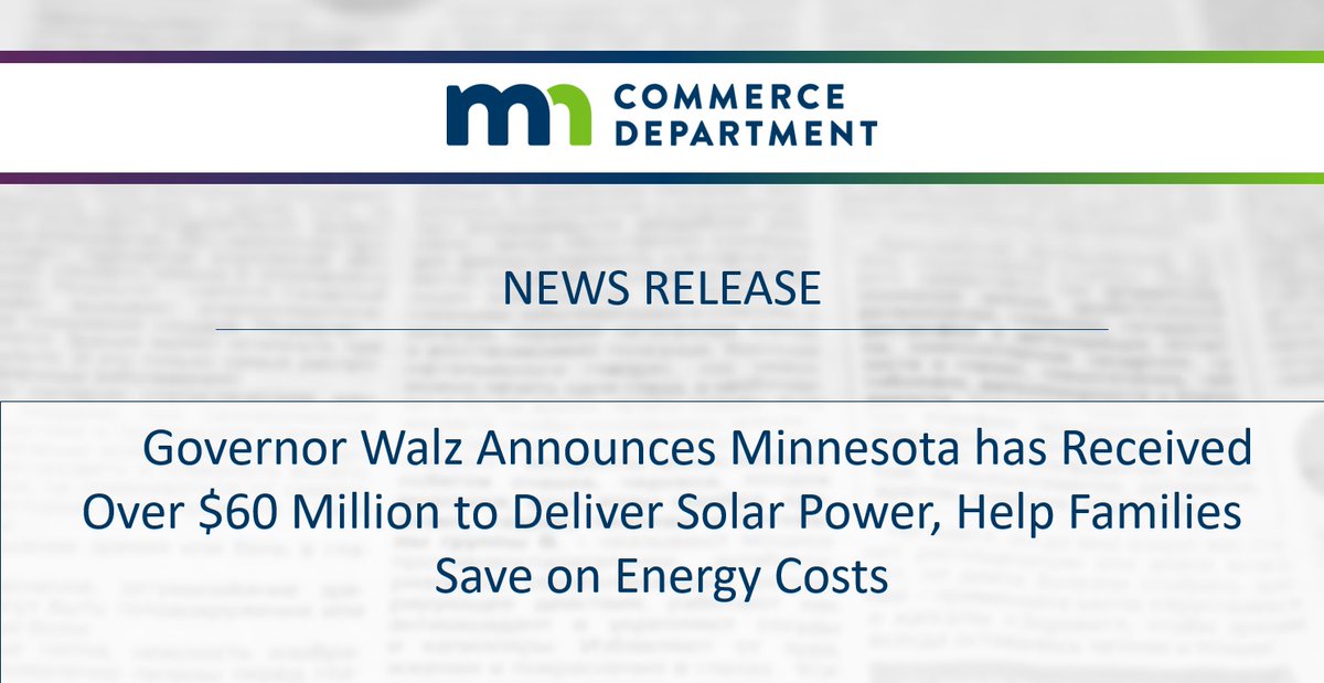 MNCommerce's tweet photo. @GovTimWalz announced MN received $62M from the @EPA for solar projects that will help families save on energy costs. The Solar for All grant will support a variety of solar programs serving low-income and disadvantaged communities. https://t.co/qUfInMqwJ7 https://t.co/EsWsltV72l