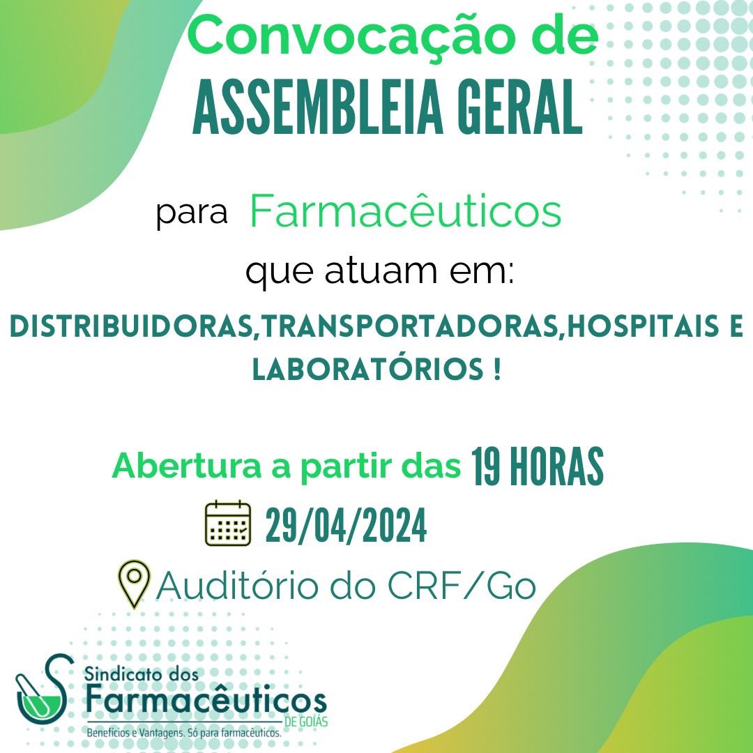 Sinfargo's tweet photo. CONVOCAÇÃO DE ASSEMBLEIA GERAL DO SINFARGO, DIA 29 DE ABRIL DE 2024, A PARTIR DE 19H, NO AUDITÓRIO DO CRF-GO, NEGOCIAÇÃO DAS CCTs MAIO. https://t.co/zJ4lShUNMD
