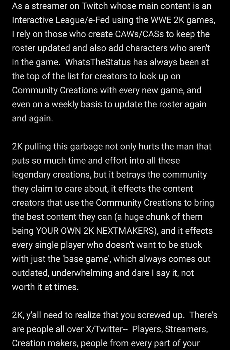 Ryanxjxp's tweet photo. I don't have the loudest voice on social media, but this ain't right. 

What @WWEgames is pulling, by banning @WhatsTheStatus, needs to be fixed ASAP.

#FreeStatus #ThankYouStatus https://t.co/PzihEqWIWh