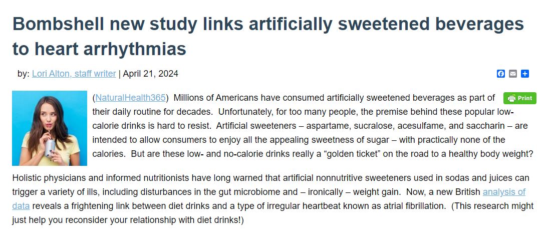 Artificial Sweeteners and Heart Arrhythmias: Artificially sweetened beverages are linked with an increased risk of atrial fibrillation. Most of the popular and commonly known artificial sweeteners are also linked to cancer and other health issues. Now, they are being linked to