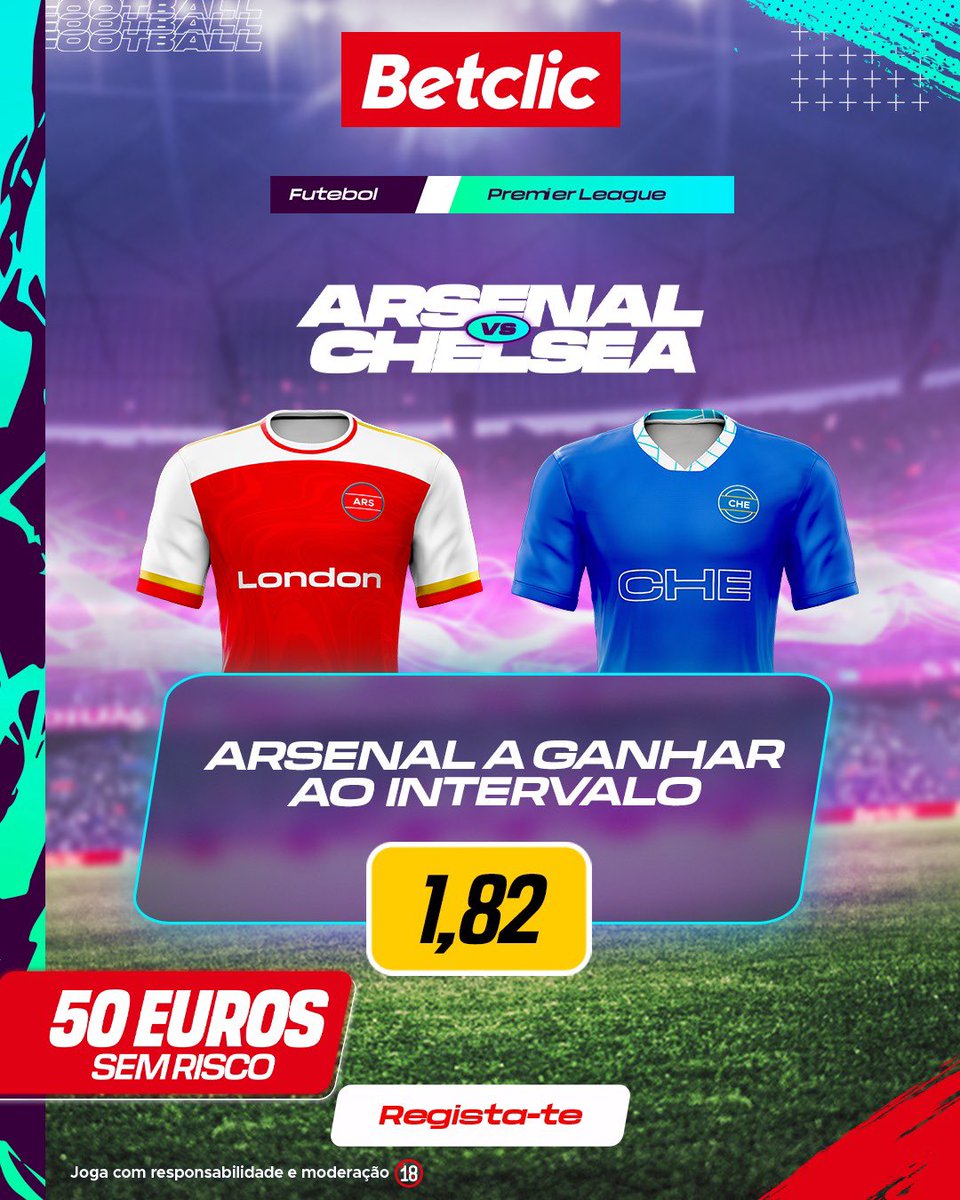 Arsenal vence e mantém-se no primeiro lugar ou é surpreendido? E que tal uma aposta simples? Até 50€ é sem risco 😏 Não fiques fora do jogo 👀 Promocode: 𝗖𝗔𝗕𝗜𝗡𝗘𝗦𝗣𝗢𝗥𝗧 𝘙𝘦𝘨𝘪𝘴𝘵𝘢-𝘵𝘦 𝘢𝘲𝘶𝘪 ⬇️ wlbetclicpt.adsrv.eacdn.com/C.ashx?btag=a_…