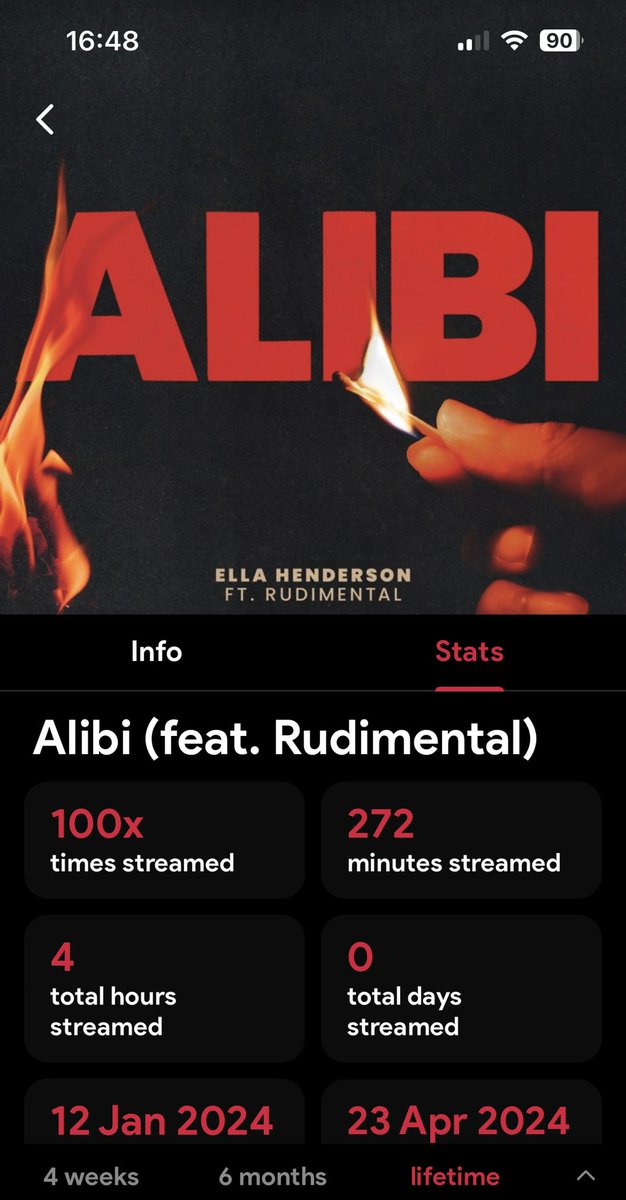 ‘Alibi’ by @EllaHenderson & @Rudimental has reached 100 streams on my Spotify ❤️

It’s both artists first song to reach this and my 58th song overall 🎶 

#Alibi ❤️🔥