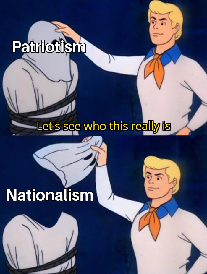 Calling something 'patriotism' is really just a way to euphemise nationalism and the exclusionary politics that automatically go with it @meghanetinsley is brilliant on this: tandfonline.com/doi/abs/10.108…