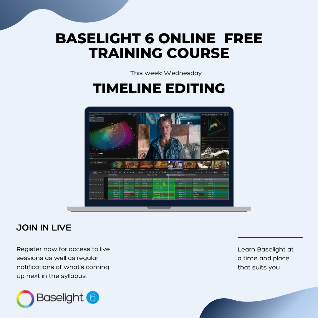 The Baselight free Online Training Course is open to anyone interested in learning Baselight. The next session: Wednesday 24 April at 4pm BST Timeline Editing Register here: bit.ly/3pyvQcX #baselight6 #onlinetraining #filmlight #colourgrading