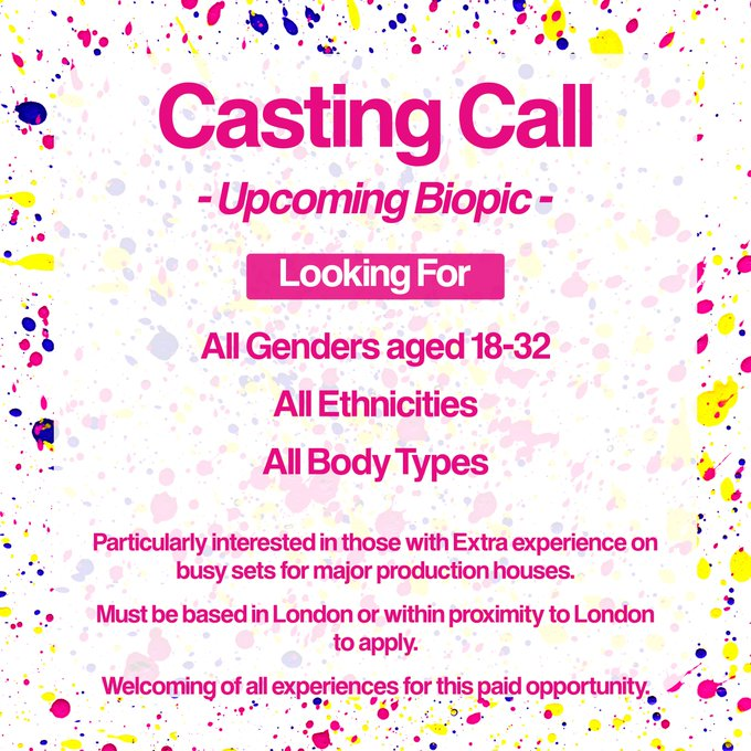 LensFlareProds's tweet photo. @FilmTVCallsUK An equally exciting opportunity below ⬇⬇⬇

#CastingCall - PAID BIOPIC OPPORTUNITY   

 ♂️📷 ALL GENDERS #MALE #FEMALE #nonbinary #TRANS 

ALL #ETHNICITIES WELCOMED &amp; ENCOURAGED  

#Filming Opportunity for #actress #actor based in #London 

 https://t.co/WXL9rl3co4 https://t.co/6SMo4Vzqcq