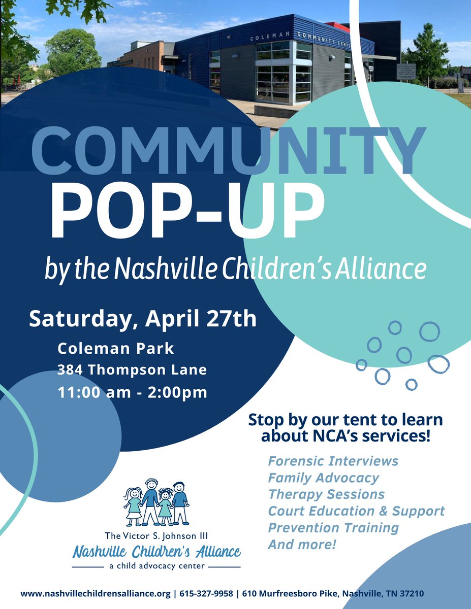 Stop by our pop-up resource tent on Saturday, 4/27 from 11am - 2pm at Coleman Park! Our table will be loaded with great information for caregivers and LOTS of goodies for the kiddos. Hope to see you there! 🥳 #NCA #PreventChildAbuse #ChildAbusePreventionMonth #ChildAbuseAwareness