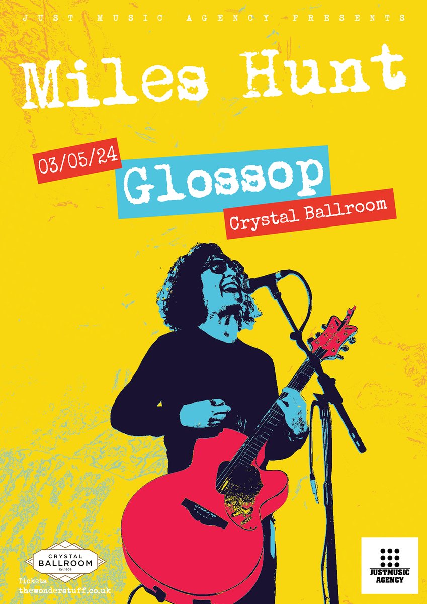 Miles Hunt (The Wonder Stuff) - Friday 3rd May
Tickets: tickettailor.com/events/crystal…

Miles Hunt, the acclaimed frontman of indie rock band The Wonder Stuff, is gearing up for an intimate solo acoustic gig at The Ballroom!

#mileshunt #thewonderstuff #90smusic #livemusic #glossop