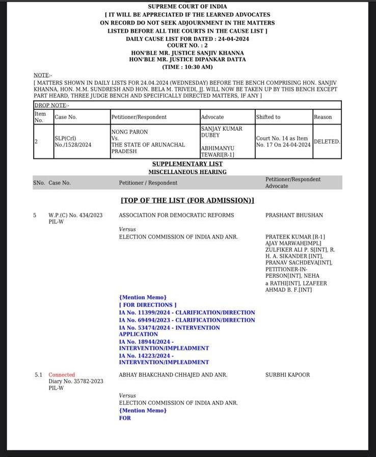 suraj_yadav2005's tweet photo. सुप्रीम कोर्ट में #VVPAT केस कल 24 अप्रैल को Cause List में 5 वे Item पर।
मैंने अनेक पोस्ट में बताया है की किस तरह 2023 में ईवीएम हटाने या और VVPAT की पर्चियों को वोटरों के हाँथ में देकर और फिर डब्बे में गिराने के बाद डिजिटल गिनती के साथ साथ 100% पर्चियों की गिनती कराये जाने के लिए सर्वोच्च न्यायालय में तीन केस दायर की अंतिम सुनवाई की डेट 20 मार्च थी, लेकिन सुनी गई 16 व 18 अप्रैल को। और 19 अप्रैल को वोटिंग शुरू हो गई।
बहस अधिवक्ता कपिल सिबल @KapilSibal , प्रशांत भूषण @pbhushan1  (जूनियर रिया यादव) , और गोपाल शंकरनारायणन ने किया।
अब सर्वोच्च न्यायालय में "For Directions" कर के कल यानि 24 अप्रैल को 5 वे Item का आया है।
अगर पर्ची गिनने का भी निर्देश आता है तो यह समझने वाली बात है की VVPAT में हाल में की गई तबदीली पर अगर कोई पर्ची कट कर बिना वोटर के verify किये हुए जा रहा है तो वह भी सेट किया हुआ हो सकता है।
देखते हैं कल यानि 24 April को क्या आर्डर आता है!
जय संविधान।
@AdvRajendraPal @ratanlal72 @DrJaihind @suraj_yadav2005 @RahulGandhi @INCIndia 
#BanEvmSaveIndia
#ModiTohGayo
#DefeatBJPSaveIndia
#LokSabhaElections2024
#संविधान_बचाओ_संघर्ष_समिति