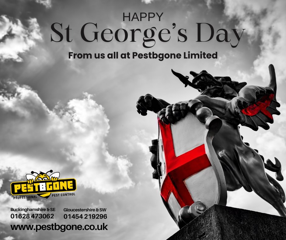 PESTBGONEUK's tweet photo. Happy St George's Day from us all at Pestbgone Limited.

https://t.co/Xx7q5Ppk5V
#pestcontrol #pests #pestcontroller #pestcontrollers #pestcontrolcompany #pestmanagement #pestcontrolservice #pestcontrolservices #Marlow #Buckinghamshire  #Gloucestershire #ChippingSodbury https://t.co/3TiSvVjc5h