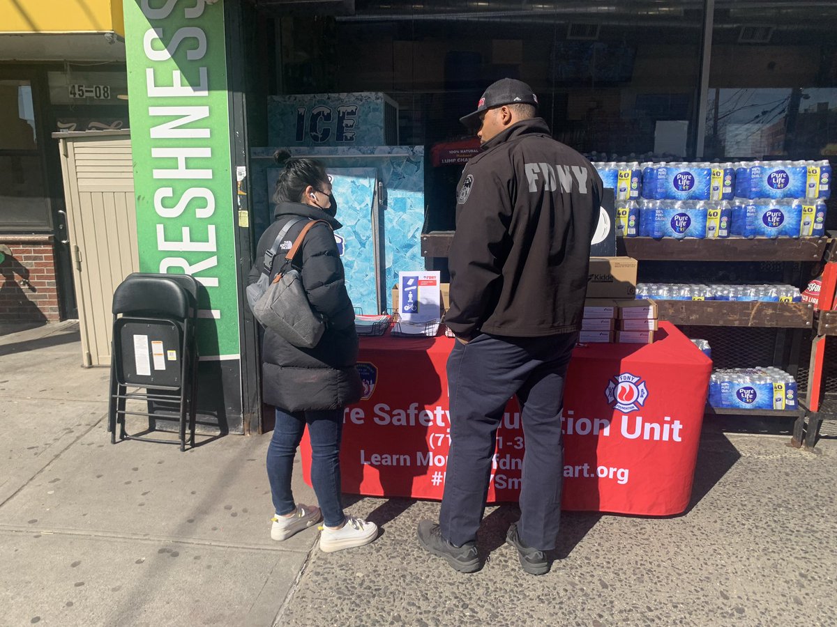 In response to Monday's fatal fire at 94-57 44th Avenue in Queens, the #FDNY Fire Safety Education Unit will be sharing lifesaving information in front of City Fresh Market, located at 45-08 Junction Blvd until 2 p.m. today.