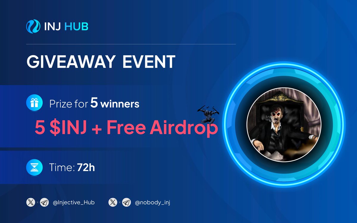 🔊GIVEAWAY EVENT 🤝

🎁 Prize for 5 winners
5 $INJ + Free Airdrop

✔️ To Enter:
1️⃣ Follow @Injective_Hub & @nobody_inj
2️⃣ ❤️, Retweet and tag 3 friends 
3️⃣  Drop your #Injective wallet

⏰ 72h

#Airdrop #Giveaway #NFA #DYOR