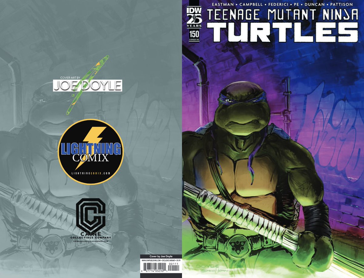 ONE DAY TILL #TMNT150! 

To celebrate #TheRoadto150 run by @mooncalfe1, we're doing a countdown of the RETAILER EXCLUSIVE covers.

Today, a cover from Joe Doyle for @LightningComix & Caine Collectibles.

At your LCS tomorrow: comicshoplocator.com
#TMNT #VariantCover