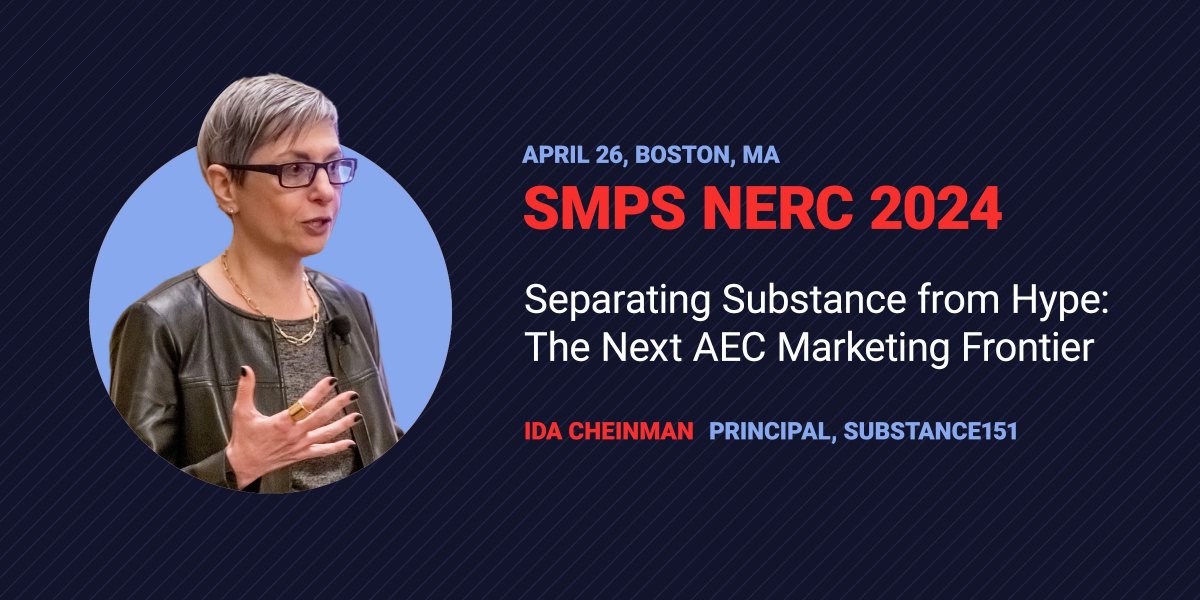 At @smpsNERC this week? Join me on 4/26 at 9:45 am to see what’s next for #AEC digital‐first strategy, marketing, and business development. Let me help you become a next-gen #AECmarketer! 

#smpsNERC2024 #smpsNERC #SMPS #AECmarketing #AECmarketers