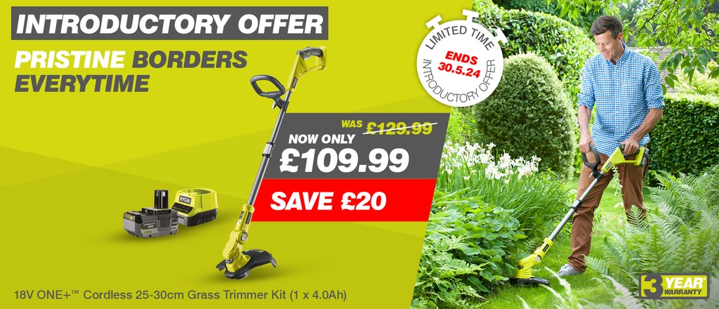 🔥 NEW Introductory Offer 🔥
 
Get pristine boarders every time with the Ryobi 18V ONE+ Cordless Grass Trimmer Kit, including a ONE+ 4.0Ah Battery and Charger - now only £109.99.

Get yours today!
 
👇👇👇👇👇👇👇
tinyurl.com/yrnakzz5