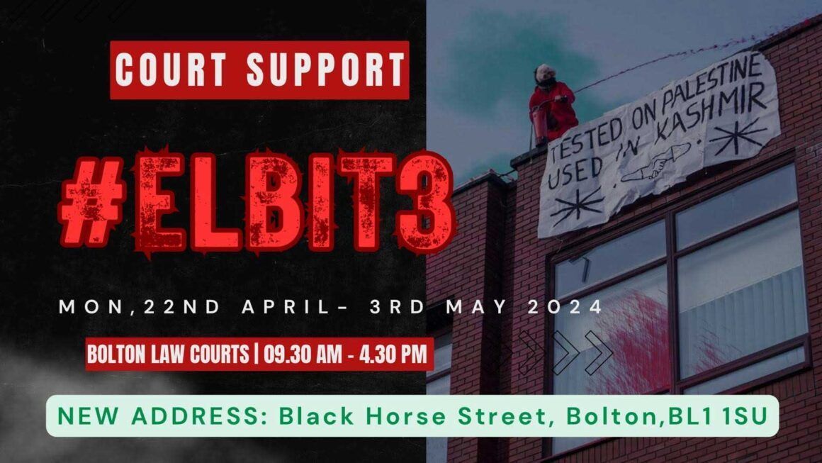 The trial is now taking place at Bolton Crown Court. We encourage all local activists to get over to support the Elbit 3 and raise our demand for an end to UK arms supplies to Israel. 

buff.ly/49PWkIf

#Elbit3 #ShutDownElbit #StopArmingIsrael