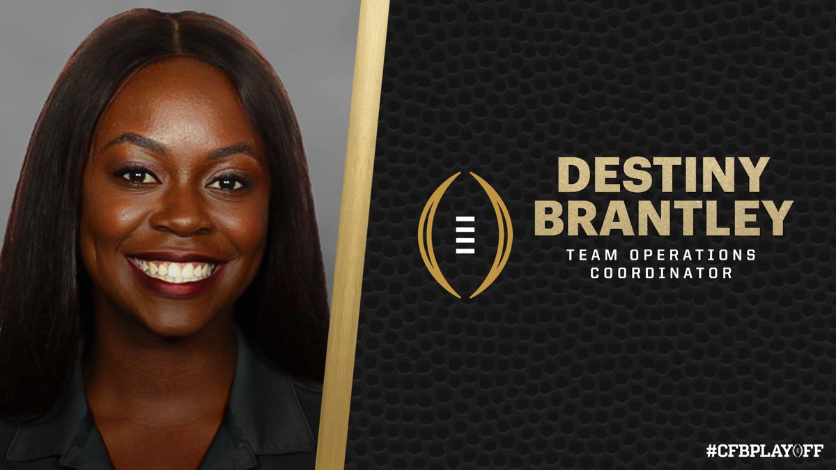 Please help us welcome Destiny Brantley to the College Football Playoff staff as the CFP's team operations coordinator. Previously, Brantley made stops at @FSUFootball and @RiceFootball. #CFBPlayoff 🏈🏆