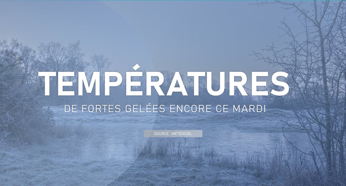 🥶De fortes gelées on encore blanchis les sol ce mardi matin : 

➡️-5.2°C à Chaumont (52)
➡️-3.2°C à Guéret (23)
➡️-3.1°C à Luxeuil (70)
➡️-2.6°C à Nevers (58)
➡️-2.3°C à Epinal (88)
➡️-1.8°C à Charleville-Mézières (08)
➡️-1°C à Besançon (25) et Nancy (54)