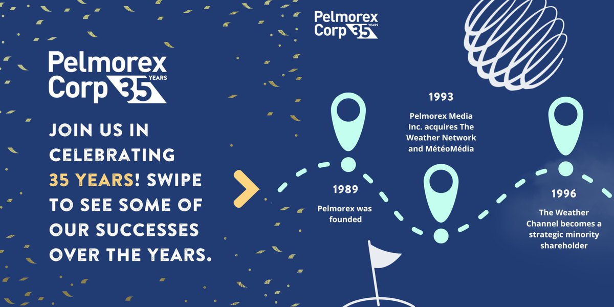 PelmorexCorp's tweet photo. We’re proud of how far we’ve come and are excited about how much further we’re going to go. Here’s to the next 35 years! We’re only getting started.

Swipe below to see some of our highlights over the years and be sure to visit our website for our full story. ⬇

https://t.co/cUJqxHzKaU