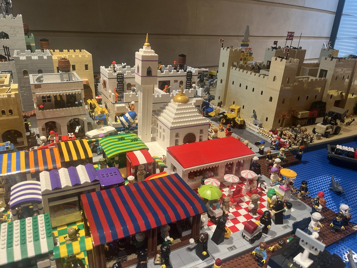 BricksMcGee's tweet photo. A great selection of fan-built LEGO models at Edinbrick last weekend! From a colourful Fabuland Star Wars scene by @stubot to a medieval village scene, a castle with bustling markets, and a superb backdrop for a Disney princess. #lego #legomodels #legostagram #legofans #edinbrick https://t.co/HgtxvdICff