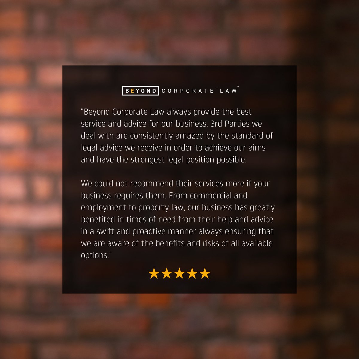 It’s Testimonial Tuesday! This week we have an incredible review for three of our teams at @BeyondCorpLaw; the Commercial Team, Employment Team and Real Estate Team. Congratulations guys this is a fantastic testament to the work that you do! 👏 #testimonial #legalreview