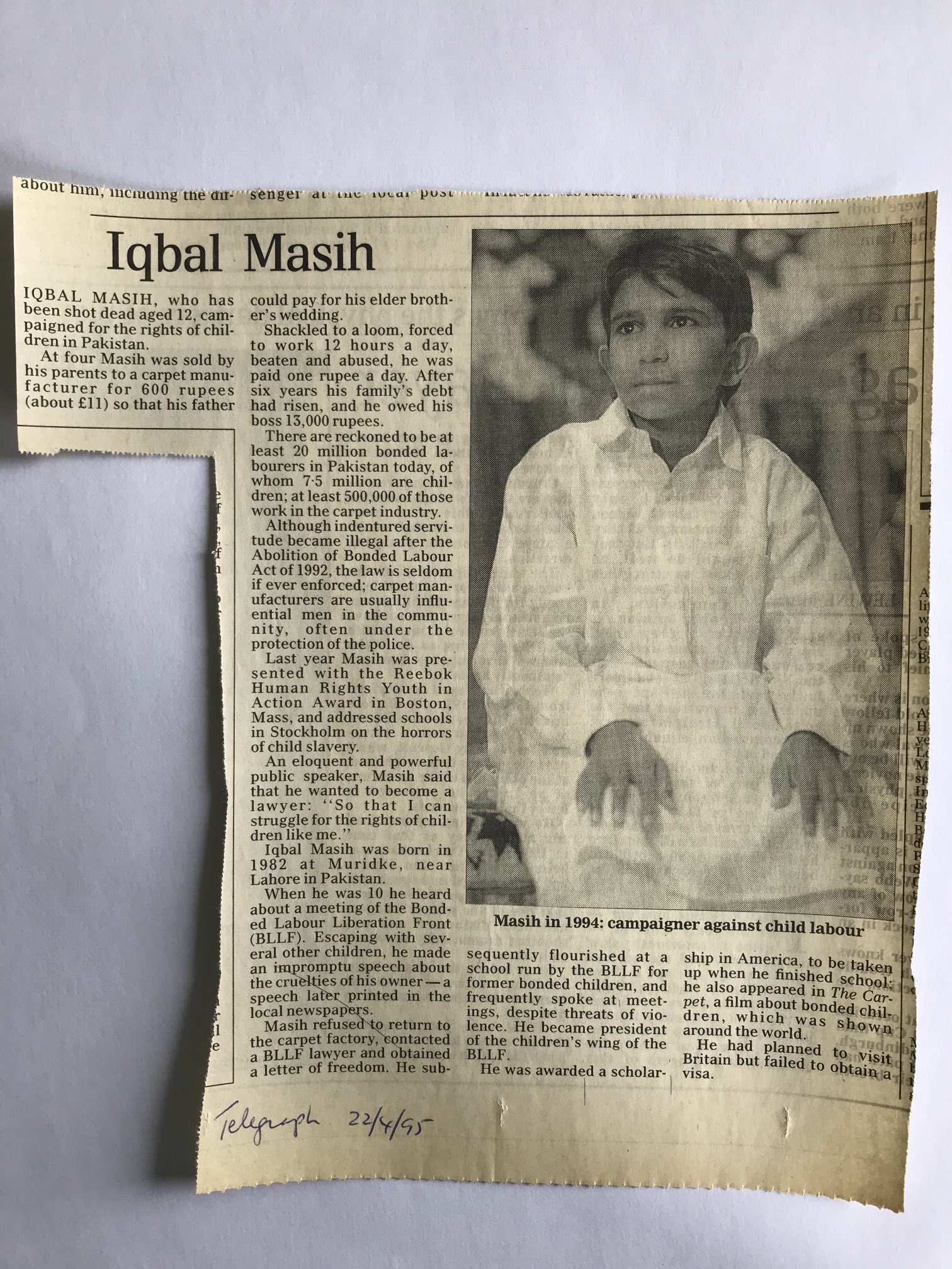 Iqbal Masih Biography 2025 Iqbal Masih Award For The Elimination Of