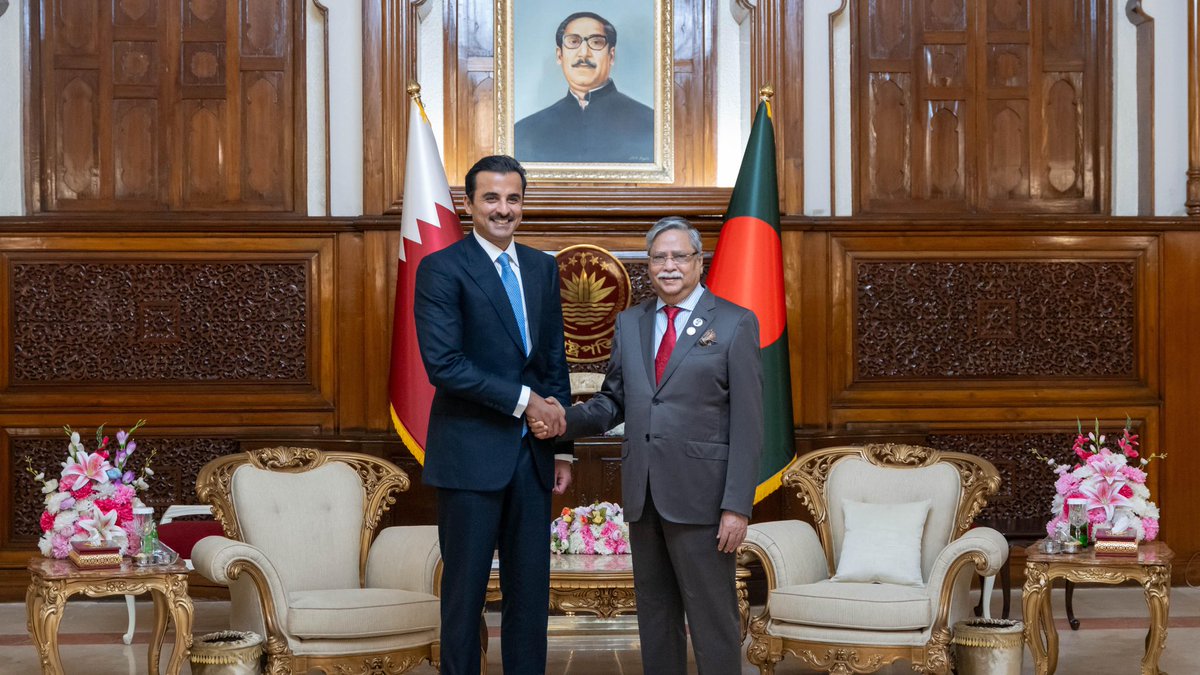 His Highness the Amir of the State of Qatar Sheikh Tamim bin Hamad Al Thani has expressed pleasure in visiting the friendly People's Republic of Bangladesh and meeting with HE President Mohammed Shahabuddin. His Highness the Amir noted that his extended discussions with Prime